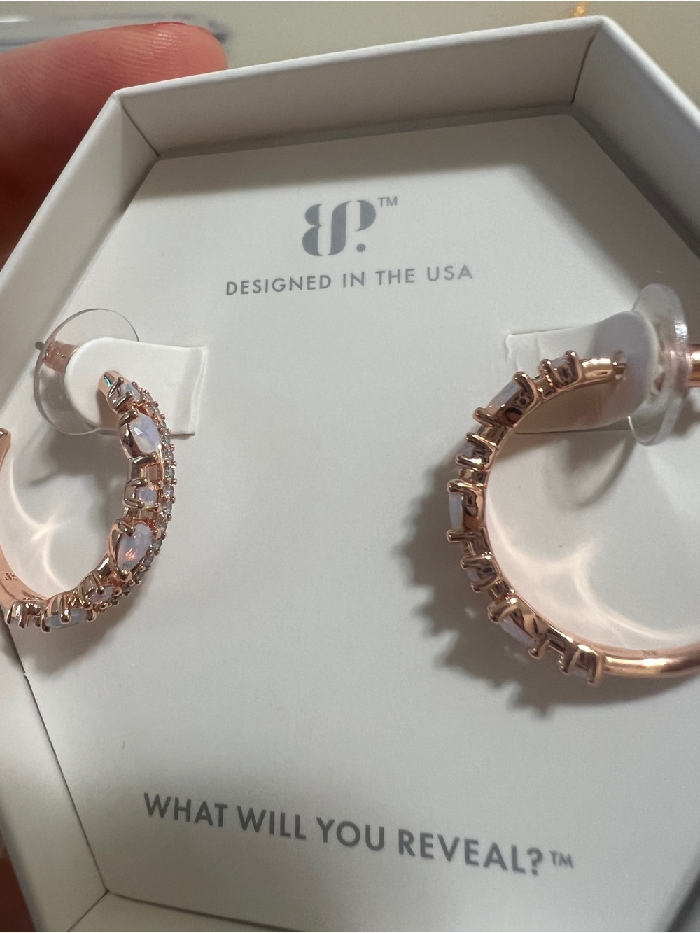 Rose Gold moonstone Hoop Earrings by Designed in the USA